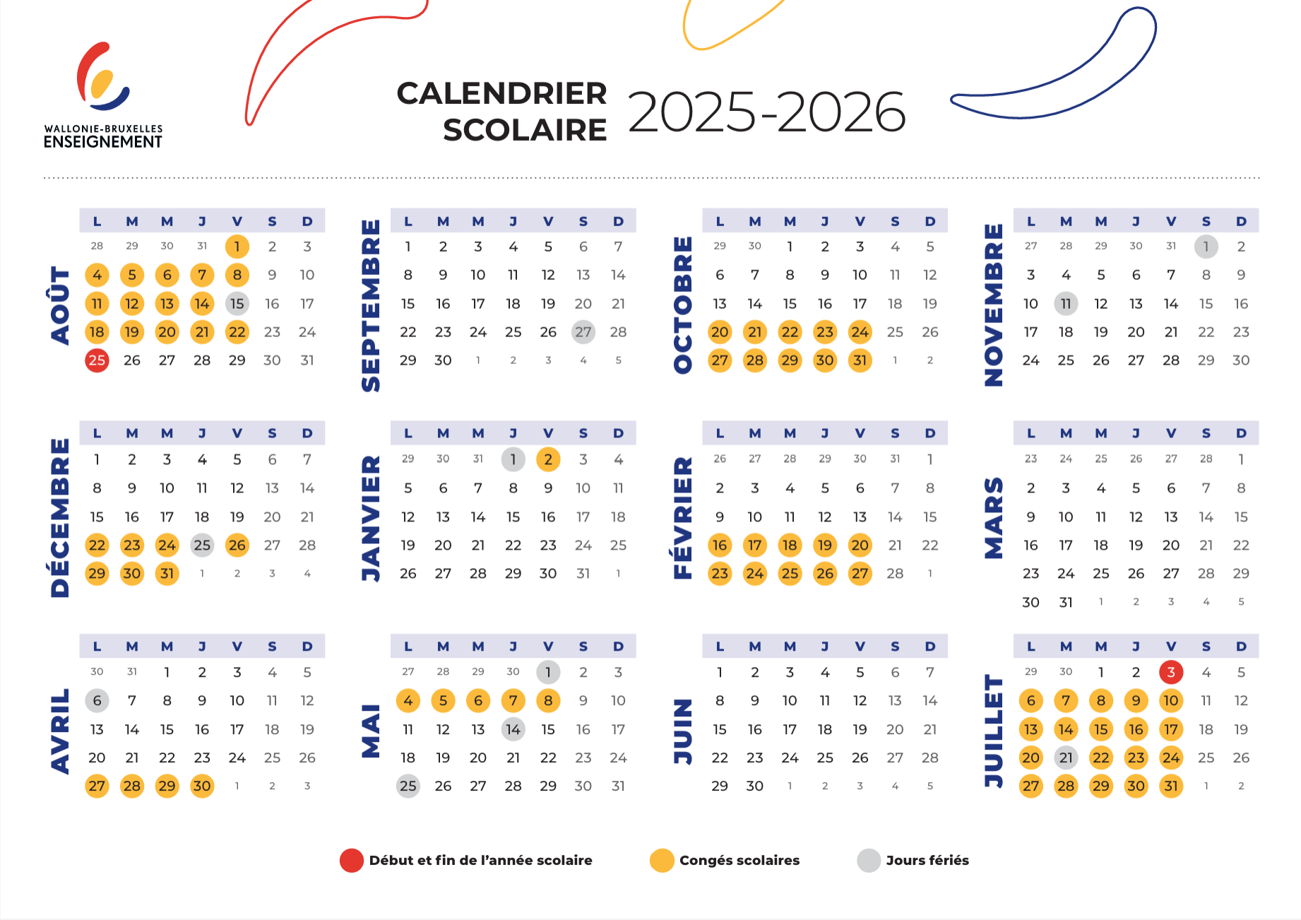 calendrier scolaire 25 26